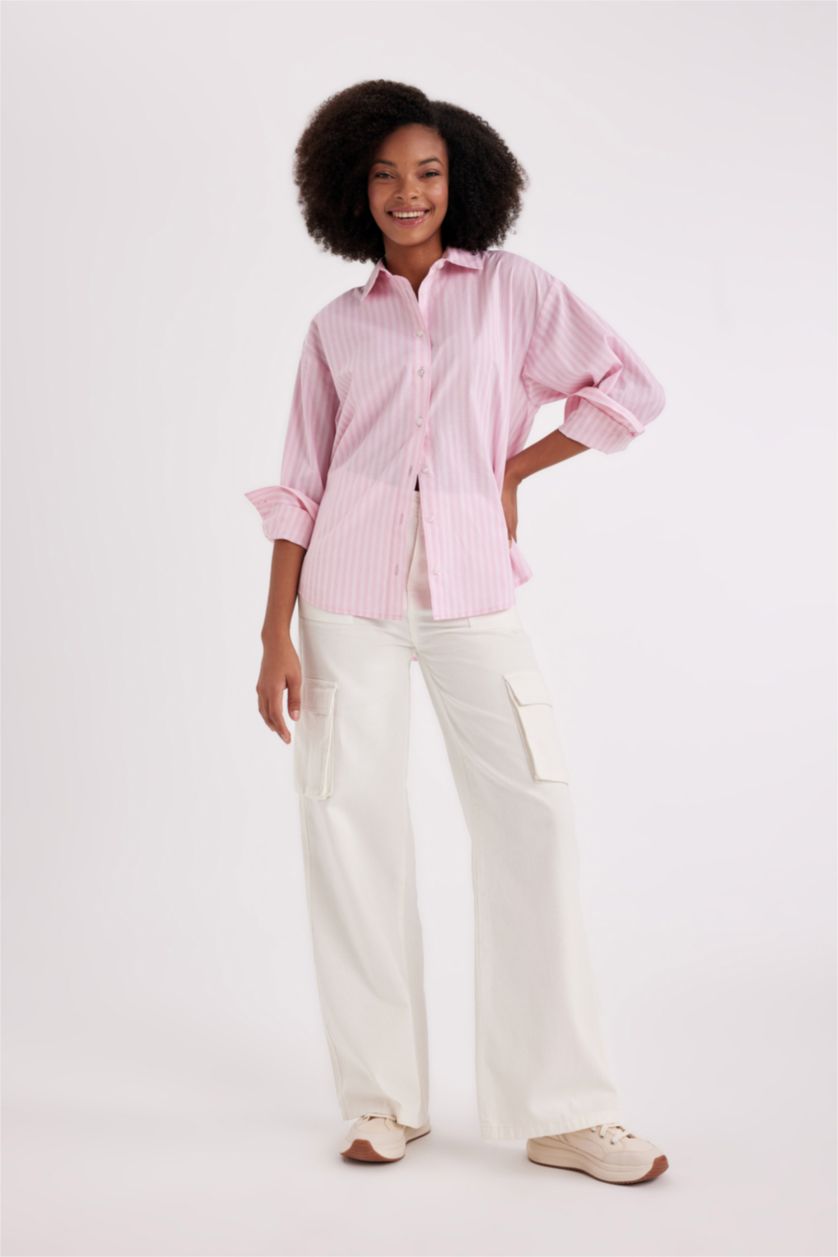 WOMAN Light Pink Oversize Fit Poplin Long Sleeve Shirt