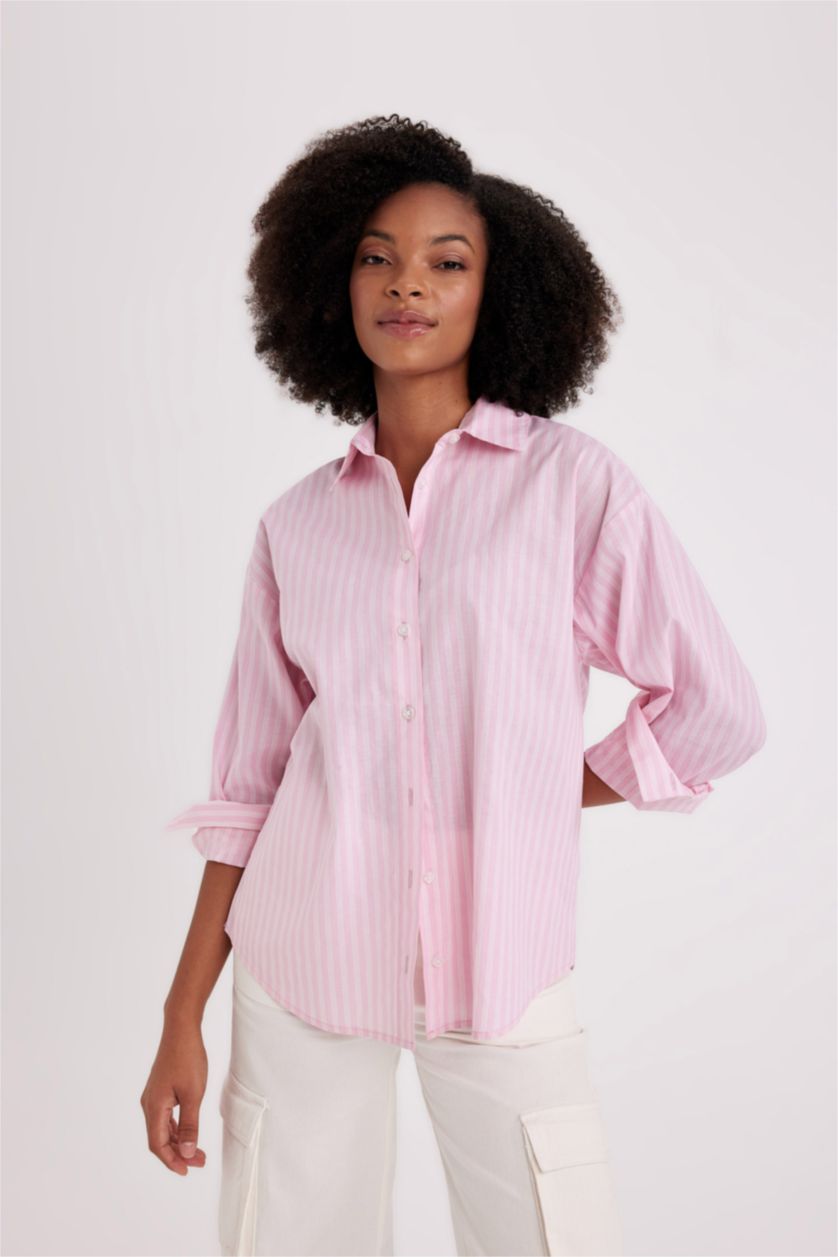 WOMAN Light Pink Oversize Fit Poplin Long Sleeve Shirt