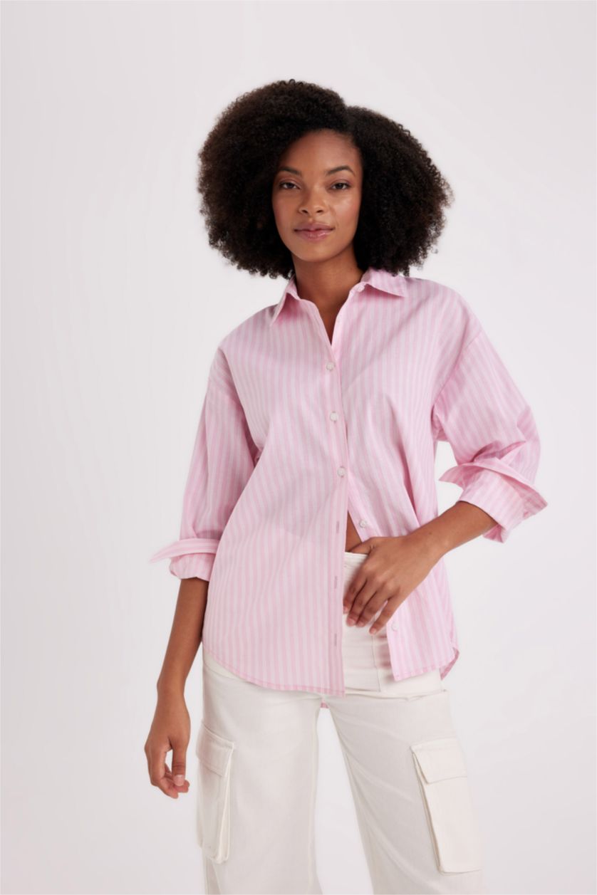 WOMAN Light Pink Oversize Fit Poplin Long Sleeve Shirt