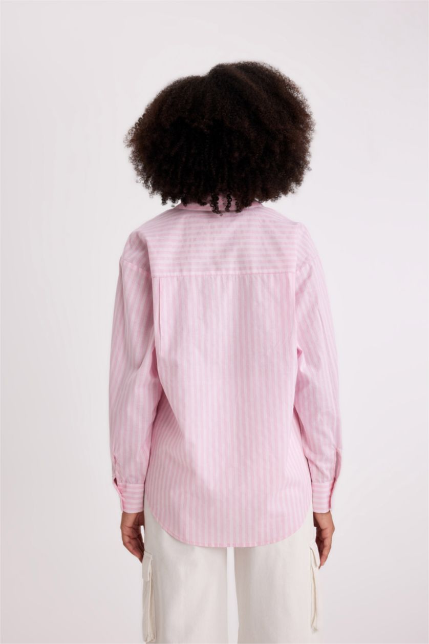 WOMAN Light Pink Oversize Fit Poplin Long Sleeve Shirt