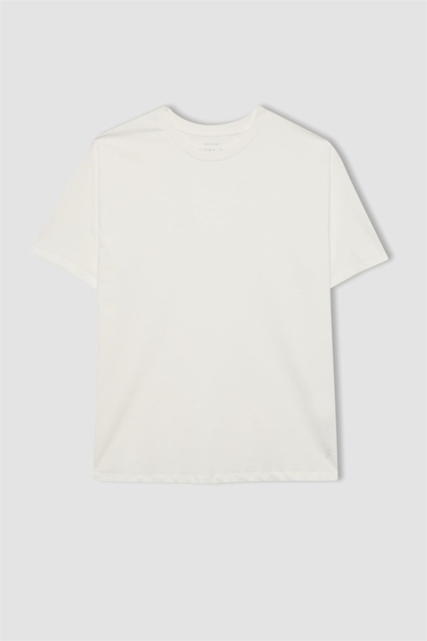 WOMAN Ecru DeFactoFit Oversize Fit Crew Neck Sports T-Shirt