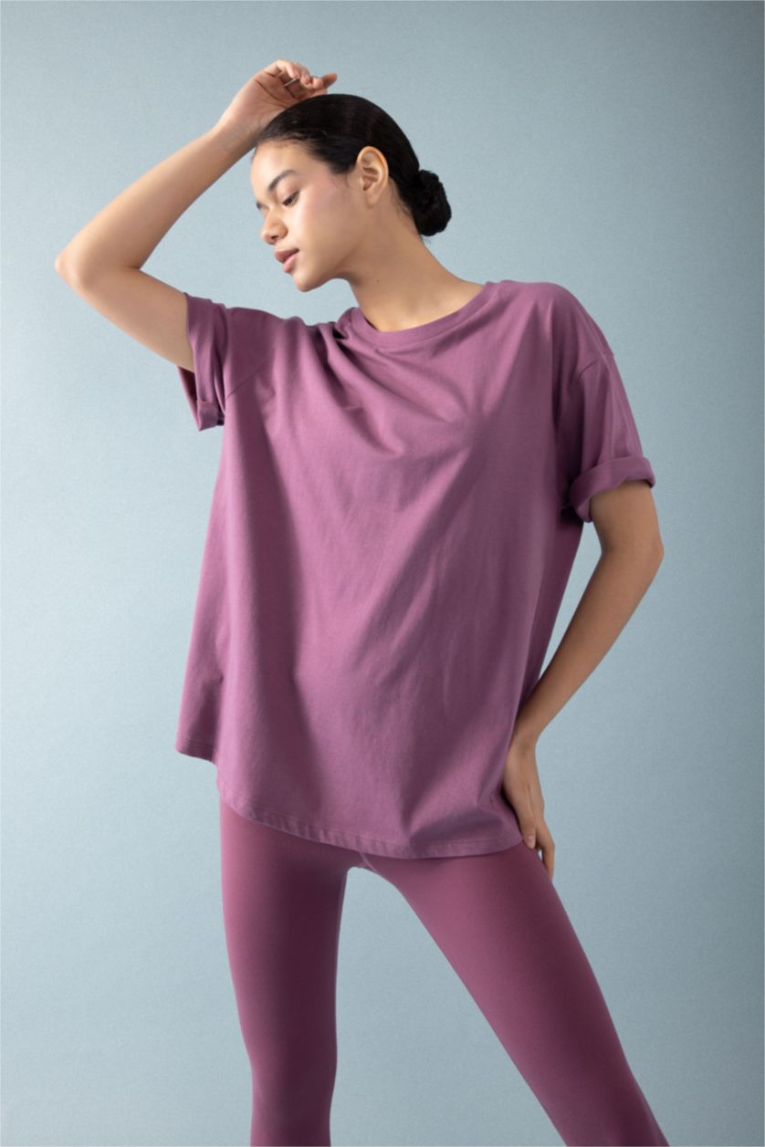 WOMAN Purple DeFactoFit Oversize Fit Crew Neck Sports T-Shirt