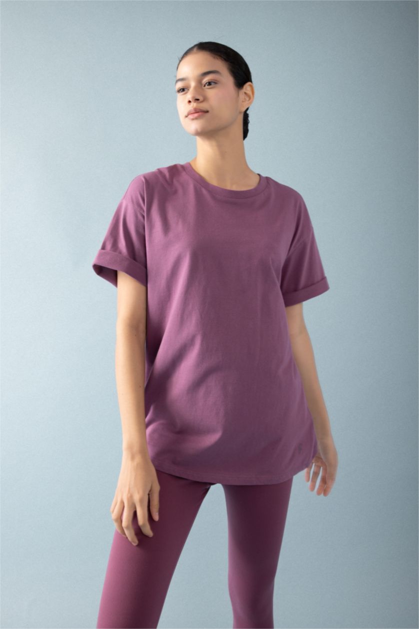 WOMAN Purple DeFactoFit Oversize Fit Crew Neck Sports T-Shirt