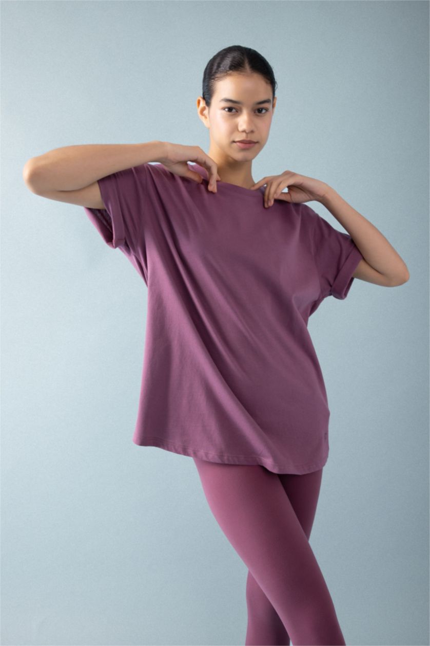 WOMAN Purple DeFactoFit Oversize Fit Crew Neck Sports T-Shirt