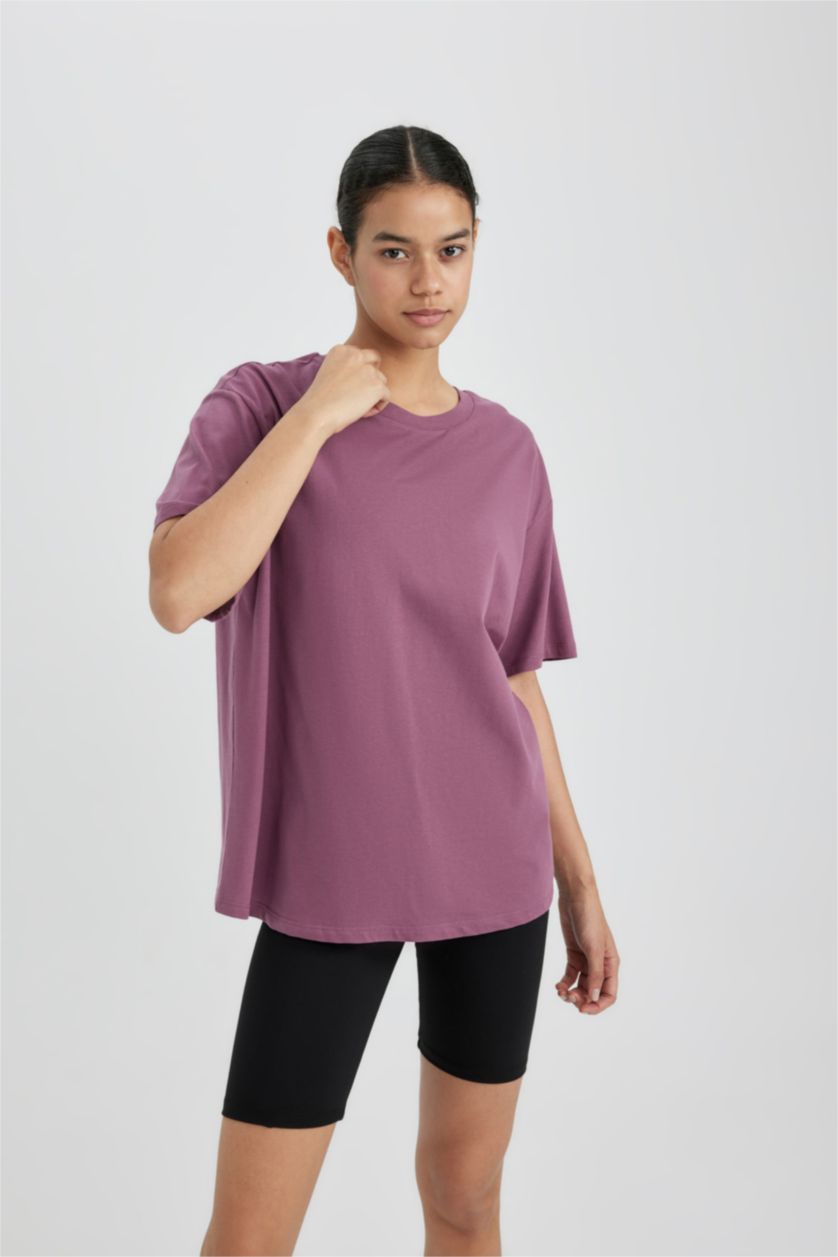 WOMAN Purple DeFactoFit Oversize Fit Crew Neck Sports T-Shirt