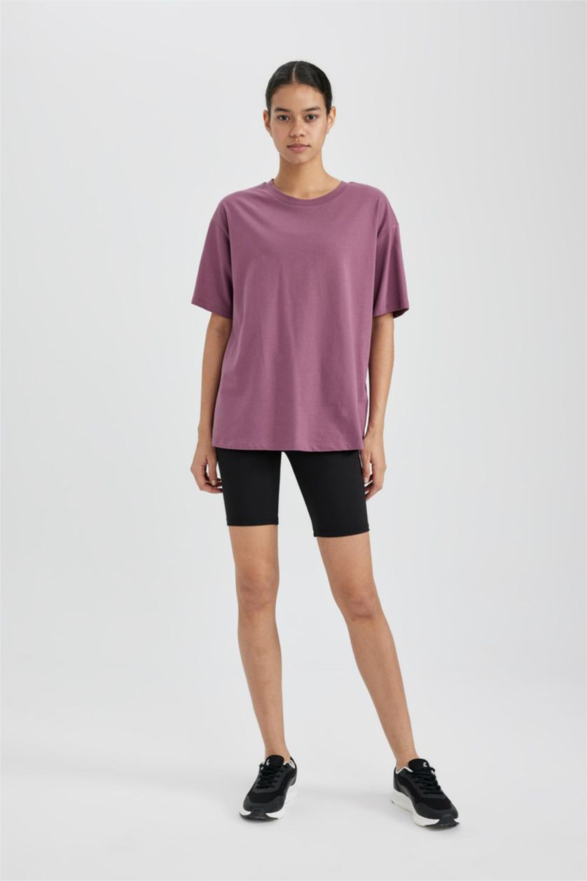 WOMAN Purple DeFactoFit Oversize Fit Crew Neck Sports T-Shirt