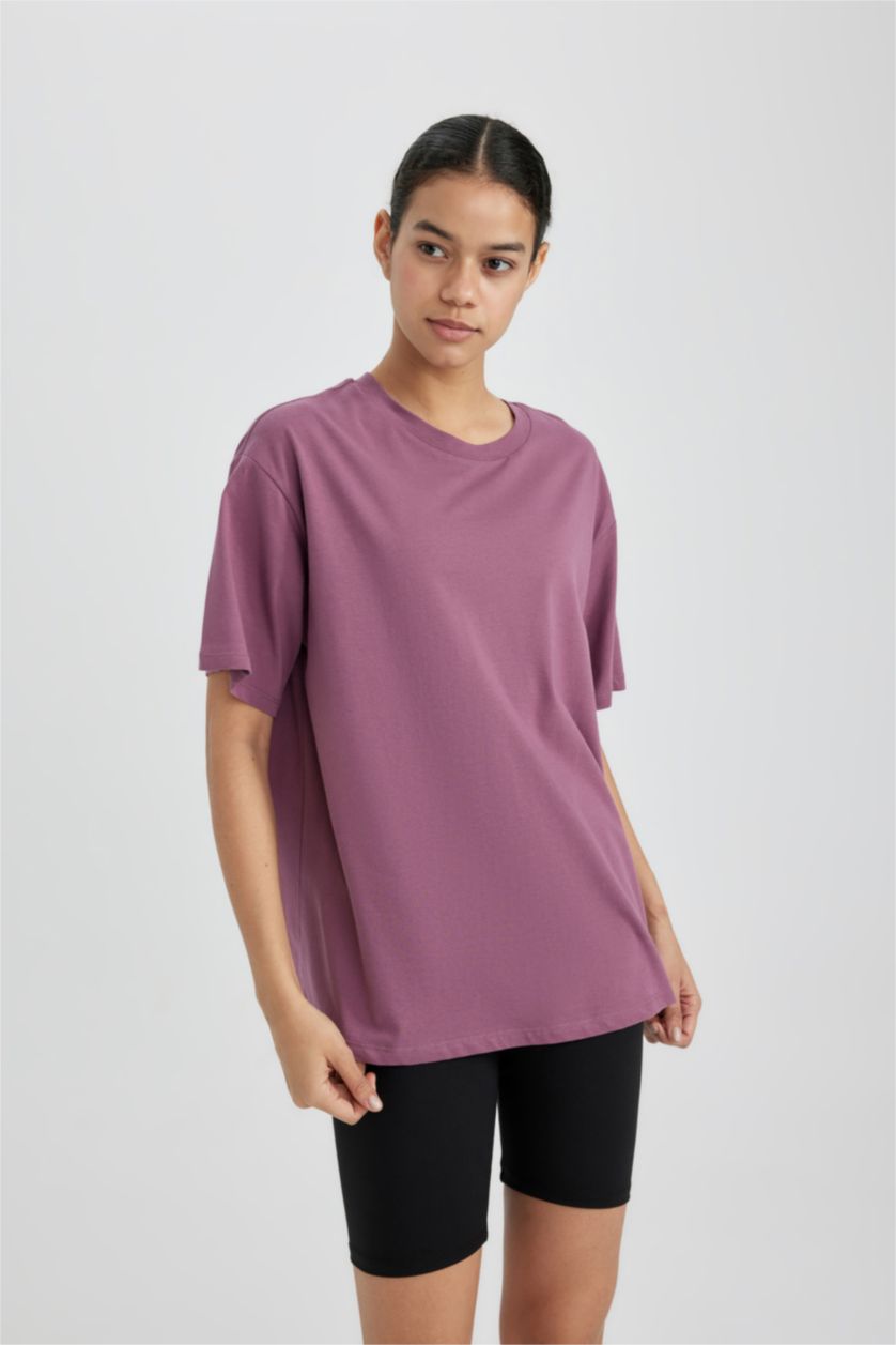 WOMAN Purple DeFactoFit Oversize Fit Crew Neck Sports T-Shirt