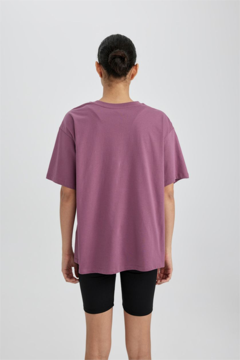 WOMAN Purple DeFactoFit Oversize Fit Crew Neck Sports T-Shirt