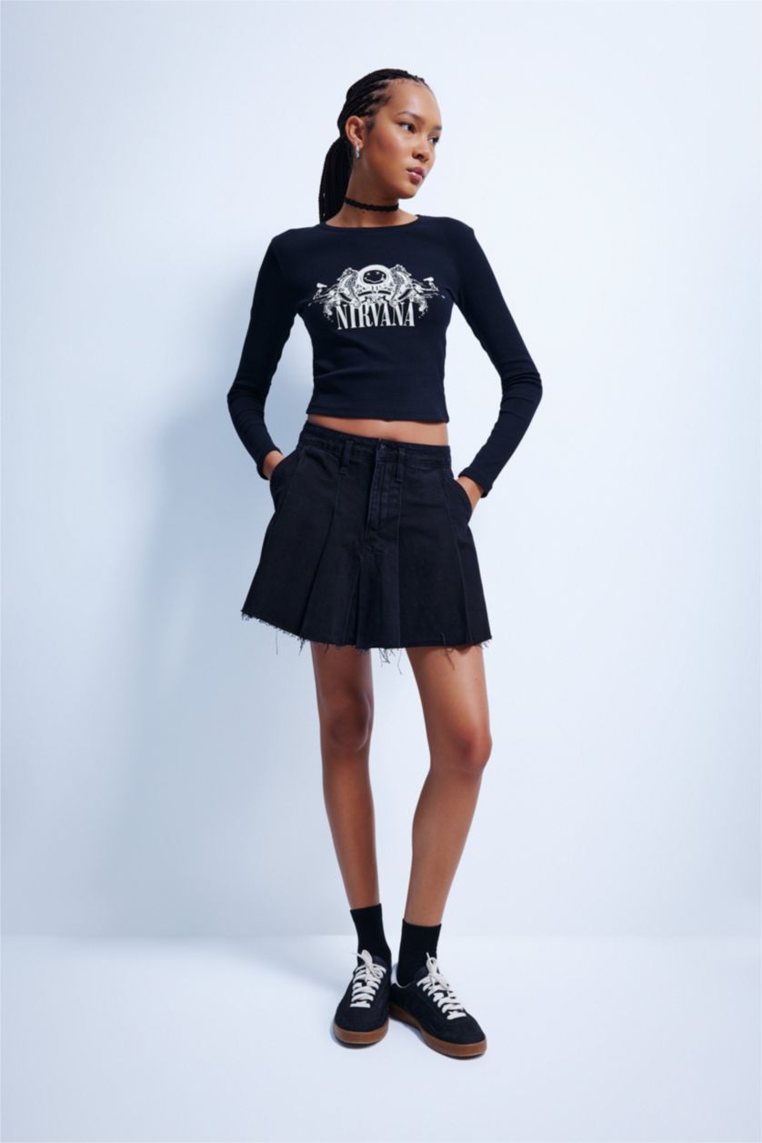 WOMAN Black Nirvana Fitted Crew Neck Printed Long Sleeve T-Shirt