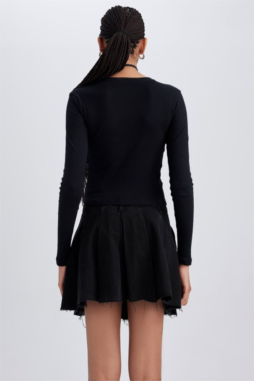 WOMAN Black Nirvana Fitted Crew Neck Printed Long Sleeve T-Shirt