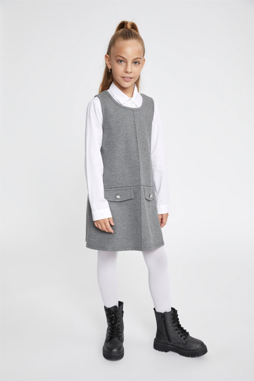 Девочки и подростки Серый меланж Платье стандартного кроя