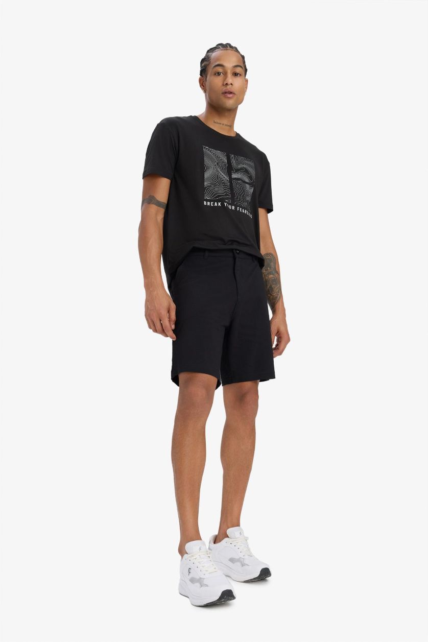 Erkek Siyah Standart Fit Sporcu Kısa Paça Şort