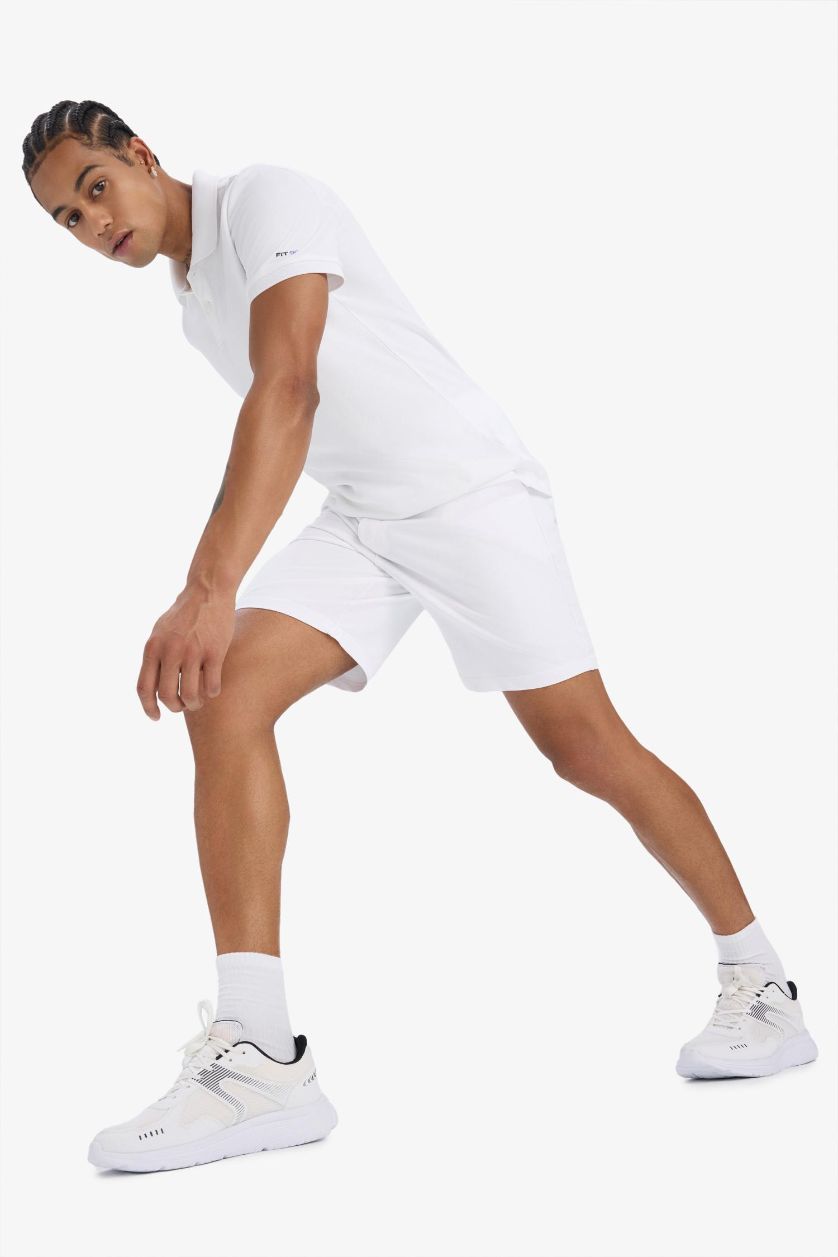 Erkek Beyaz Standart Fit Sporcu Kısa Paça Şort