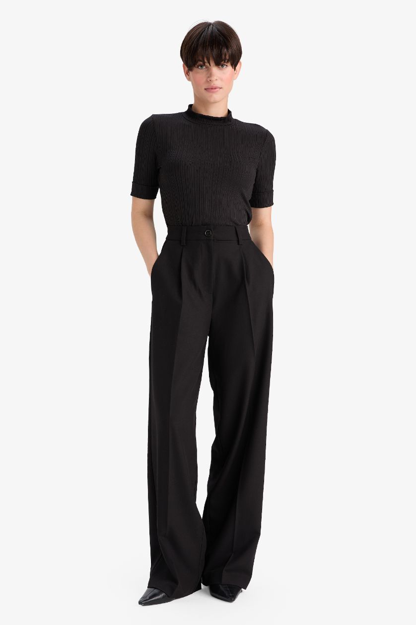 WOMAN Black Regular Fit Half Turtleneck Camisole Short Sleeve T-Shirt