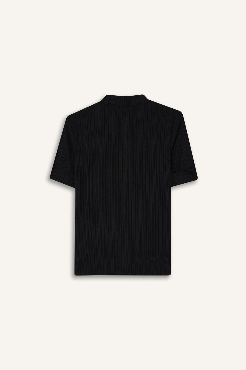 WOMAN Black Regular Fit Half Turtleneck Camisole Short Sleeve T-Shirt