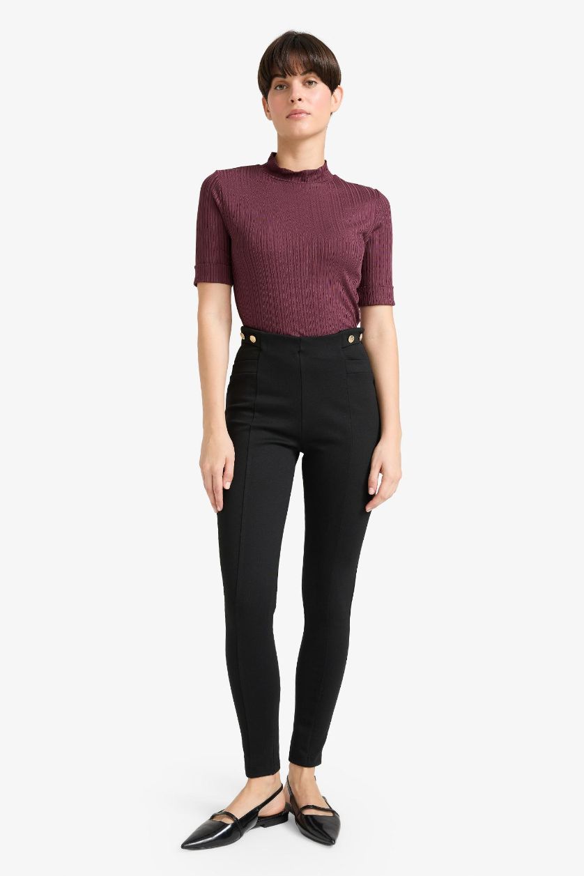 Woman Rose تيشيرت نص ردن قصة عادية مضلع بياخة عالية