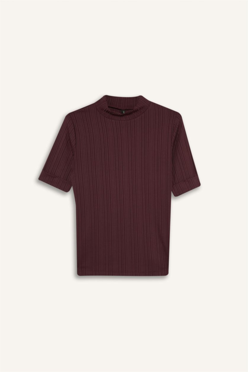 Woman Rose تيشيرت نص ردن قصة عادية مضلع بياخة عالية