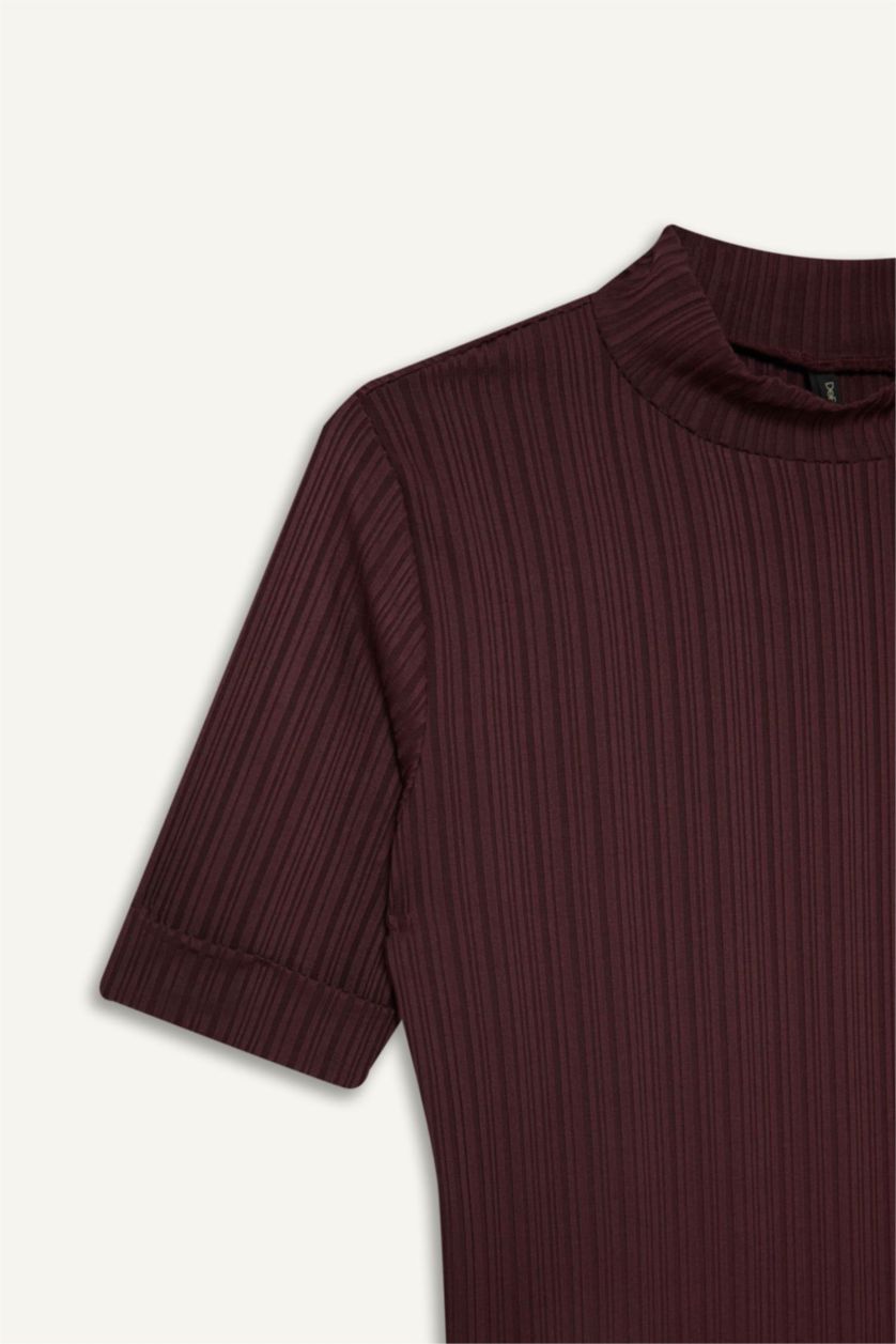 Woman Rose تيشيرت نص ردن قصة عادية مضلع بياخة عالية