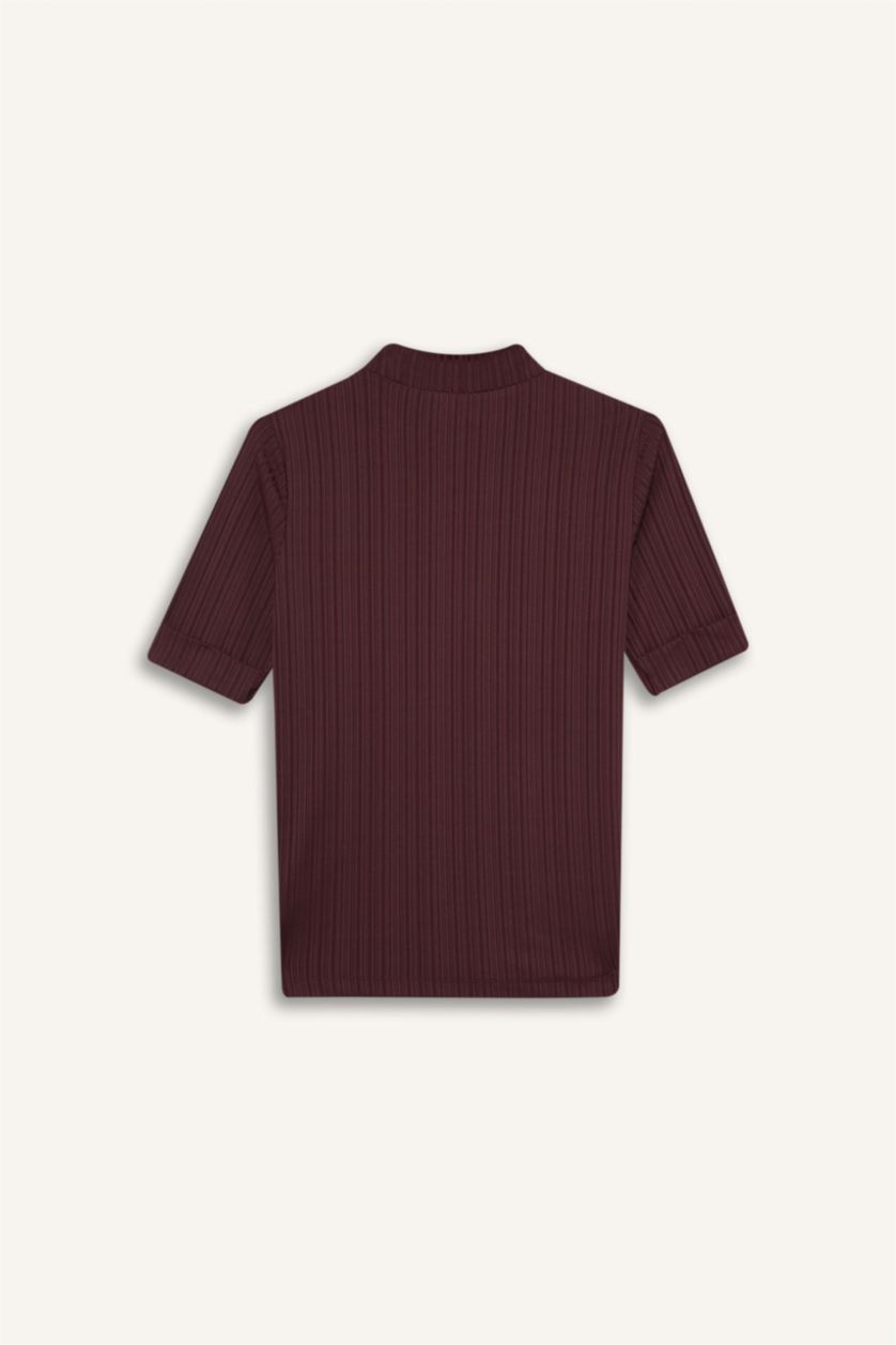 Woman Rose تيشيرت نص ردن قصة عادية مضلع بياخة عالية