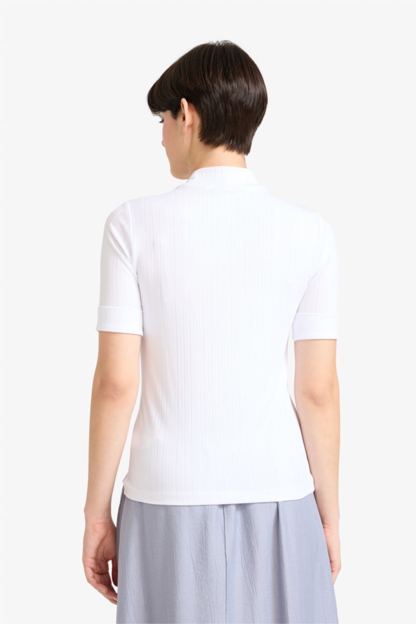 WOMAN Ecru Regular Fit Half Turtleneck Smart Corduroy T-Shirt