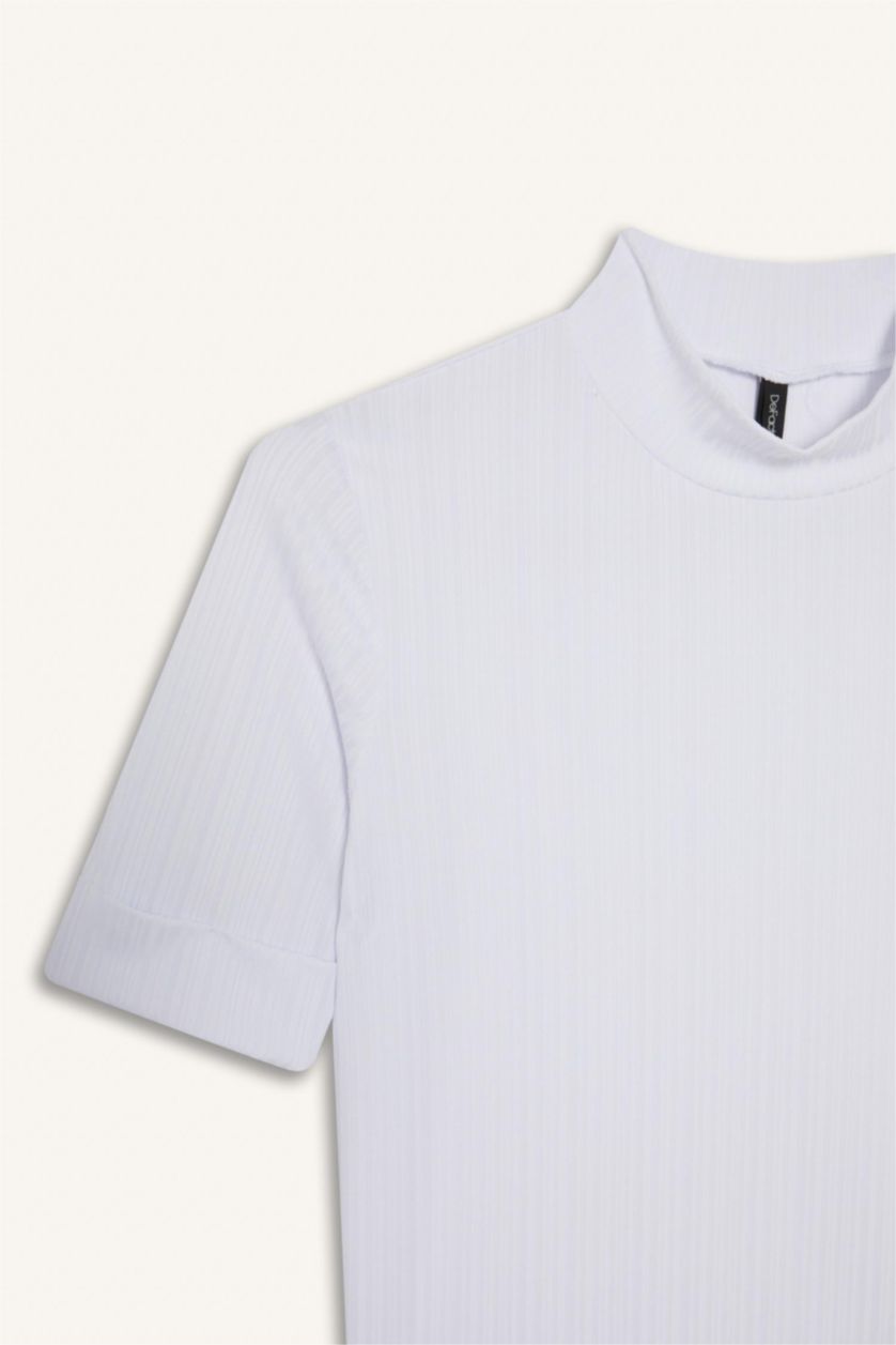 WOMAN Ecru Regular Fit Half Turtleneck Smart Corduroy T-Shirt