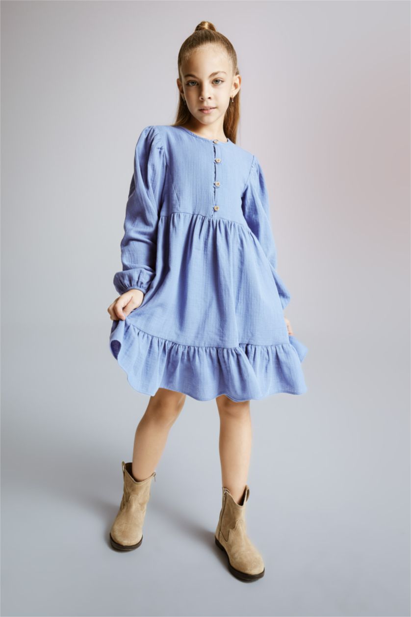 بنات أزرق فستان موسلين قصة عادية