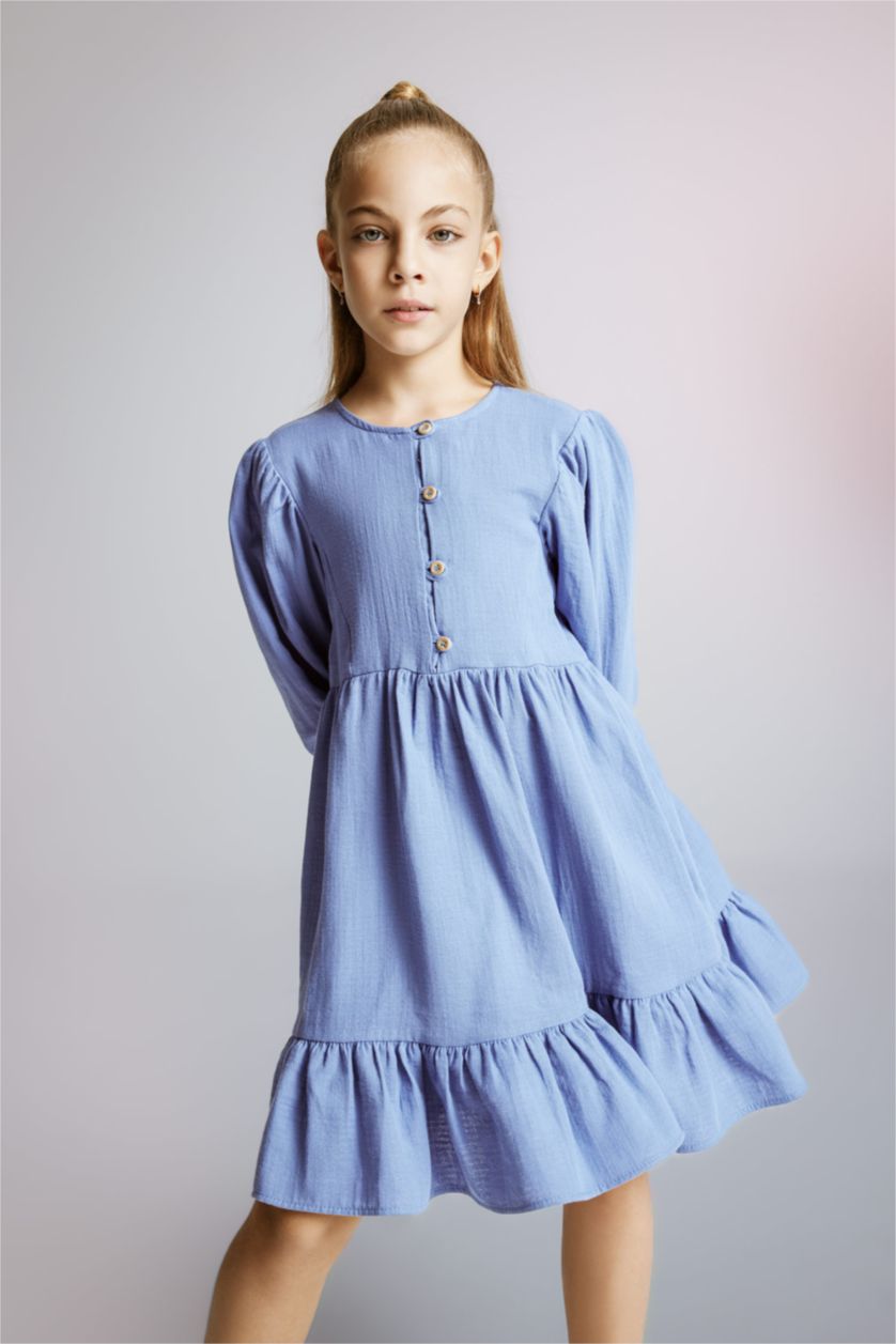 بنات أزرق فستان موسلين قصة عادية