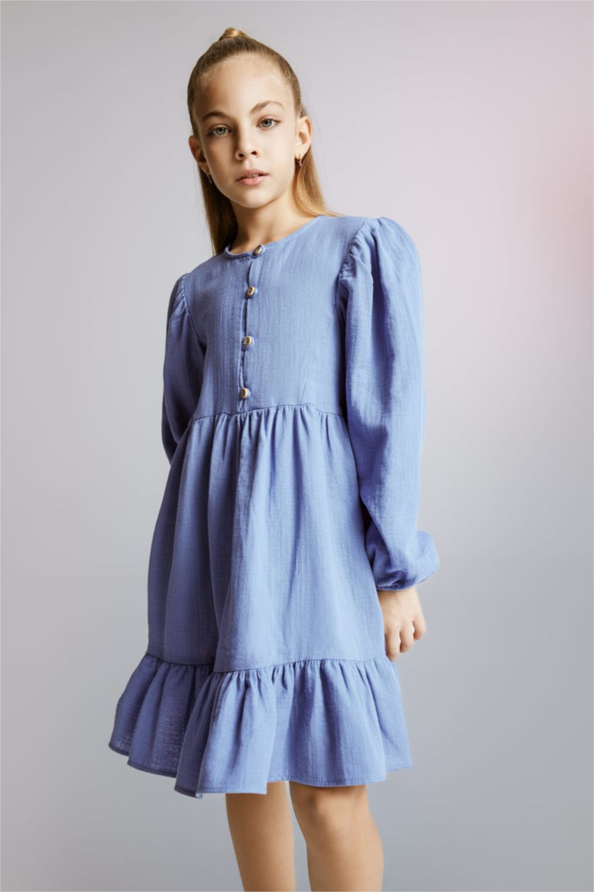 بنات أزرق فستان موسلين قصة عادية