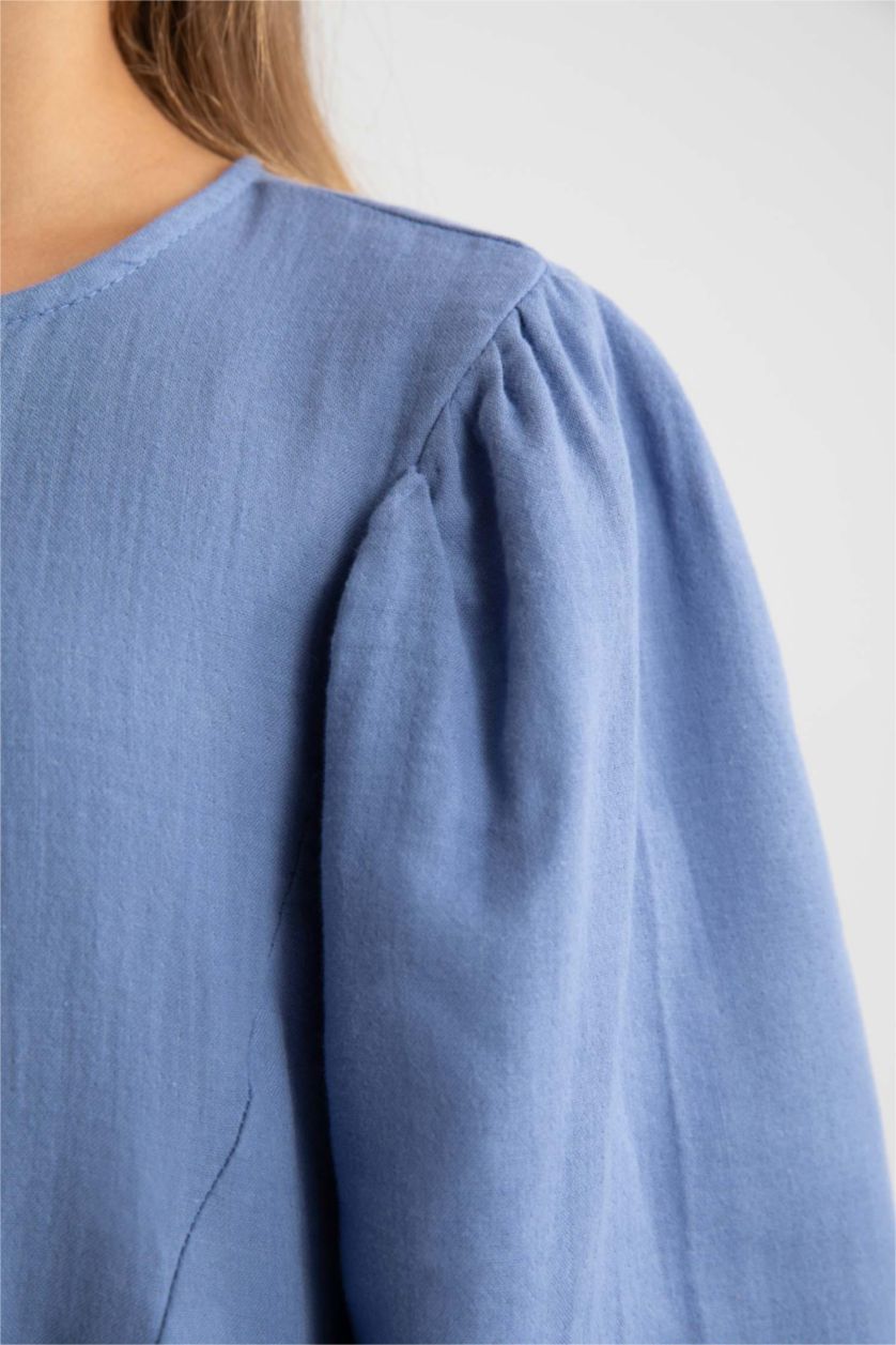 بنات أزرق فستان موسلين قصة عادية