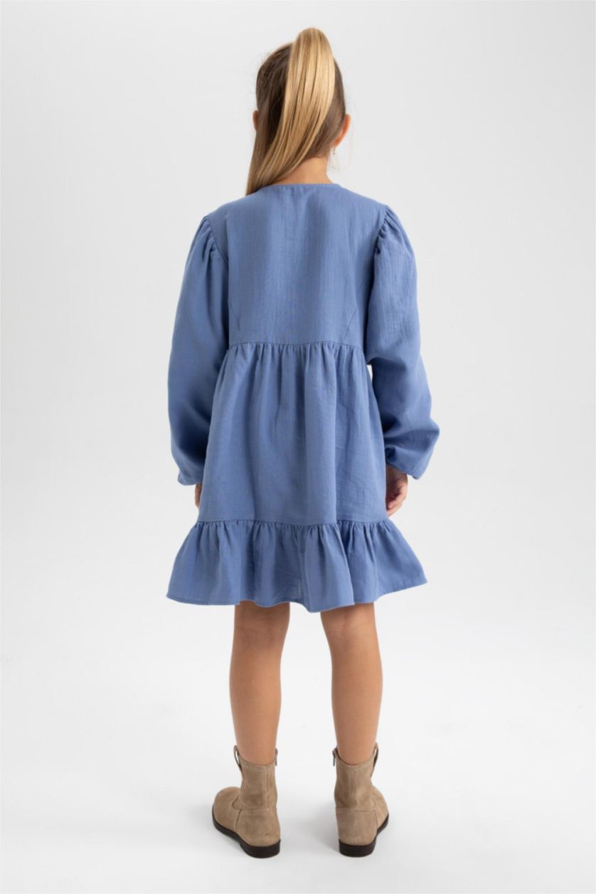 بنات أزرق فستان موسلين قصة عادية