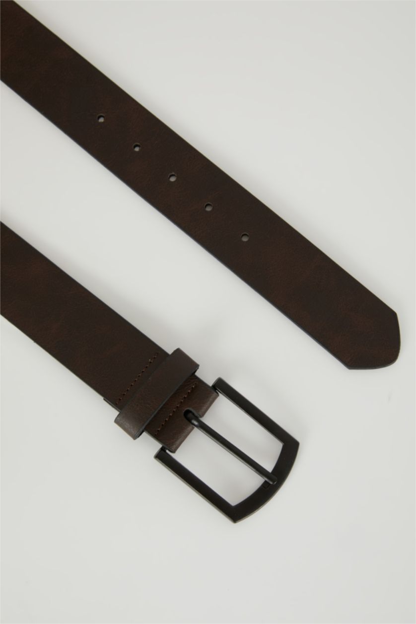 MAN Brown Man Rectangle Clasp Faux Leather Belt