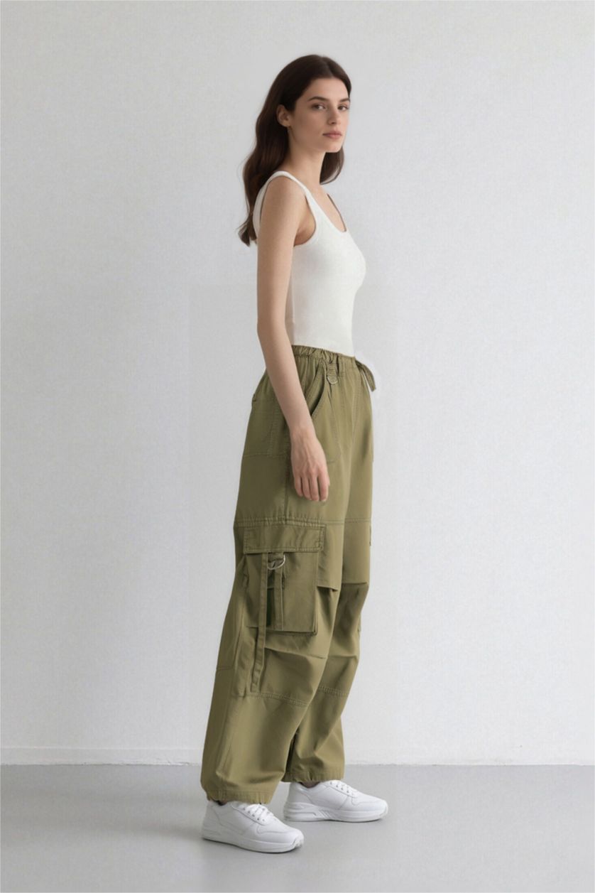 WOMAN Khaki Wide Leg Cargo Gabardine Trousers