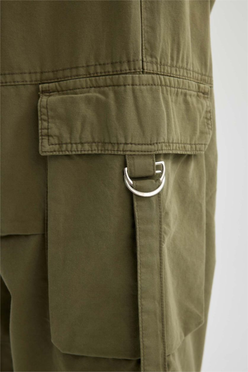 WOMAN Khaki Wide Leg Cargo Gabardine Trousers
