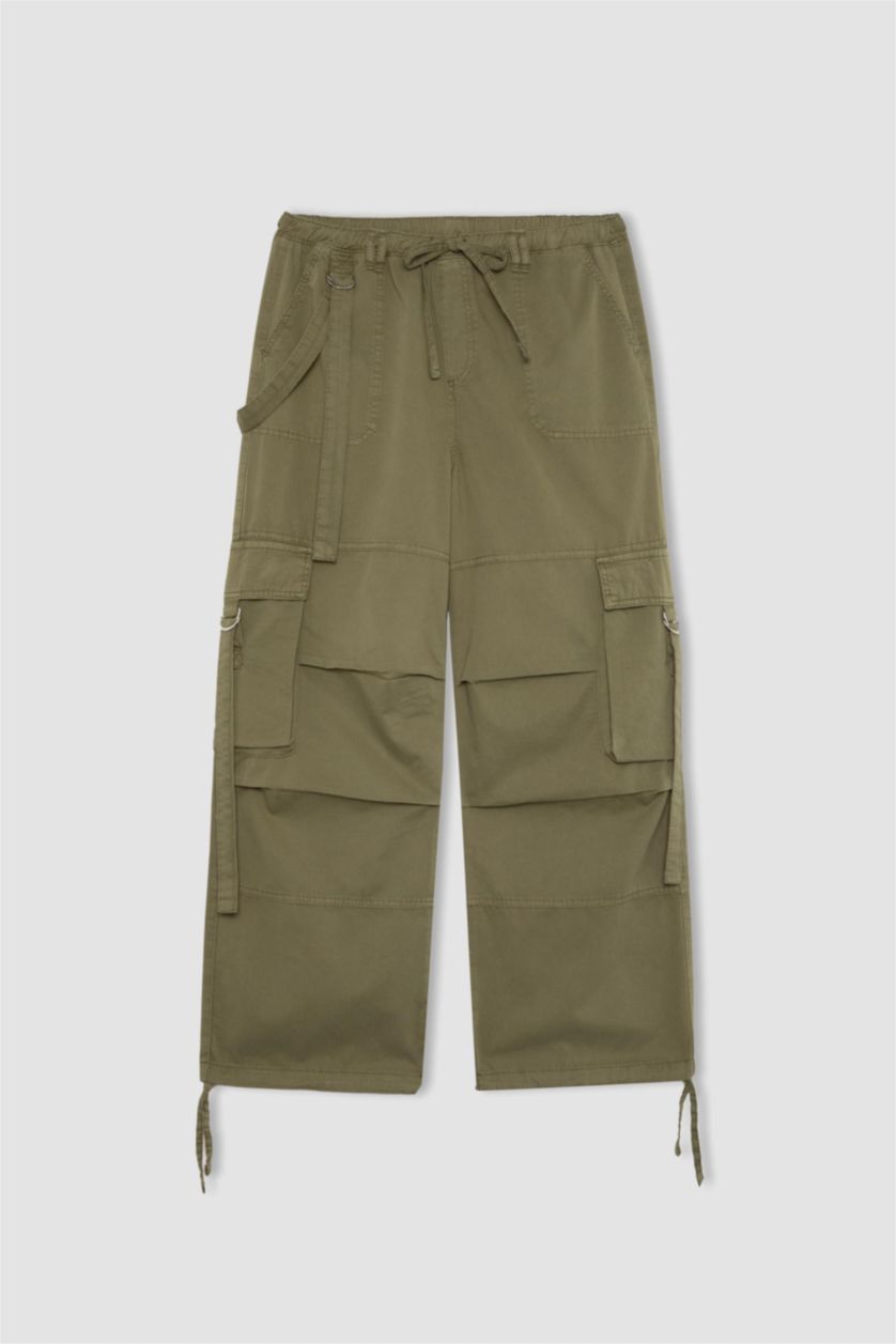 WOMAN Khaki Wide Leg Cargo Gabardine Trousers