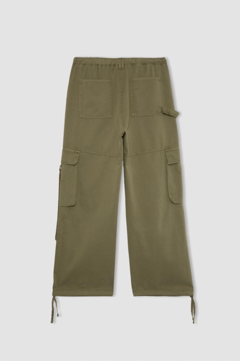 WOMAN Khaki Wide Leg Cargo Gabardine Trousers