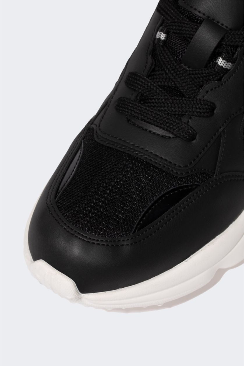 رجال أسود سنيكرز رجالي جلد صناعي برباط