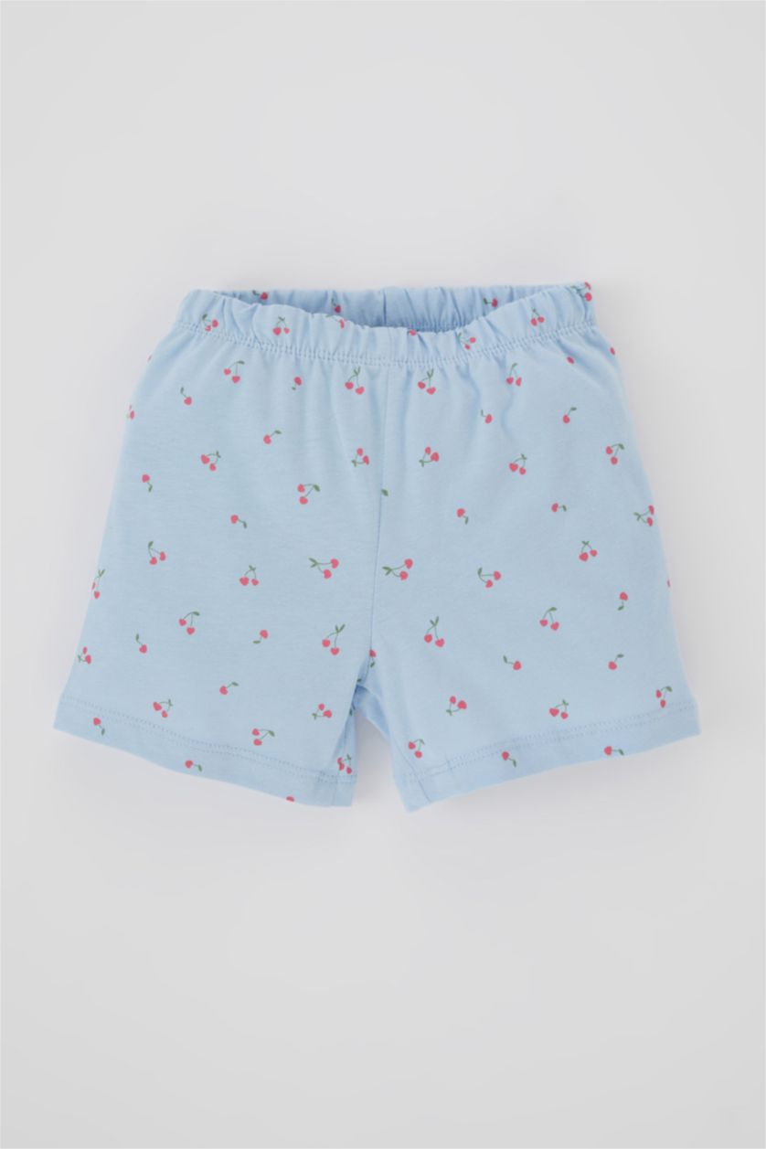 طفلة صغيرة أزرق فاتح طقم بيجاما بناتي فلورال بياقة مستديرة - قطعتين