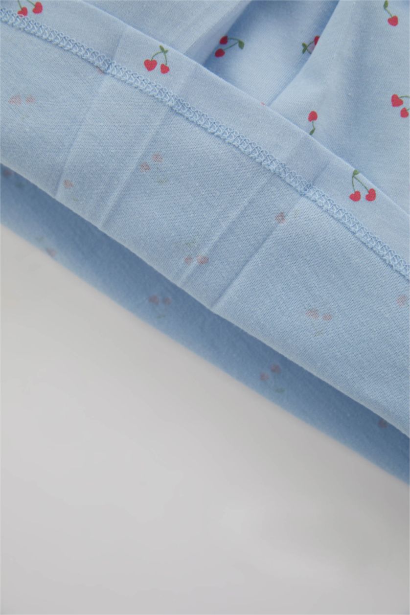 طفلة صغيرة أزرق فاتح طقم بيجاما بناتي فلورال بياقة مستديرة - قطعتين