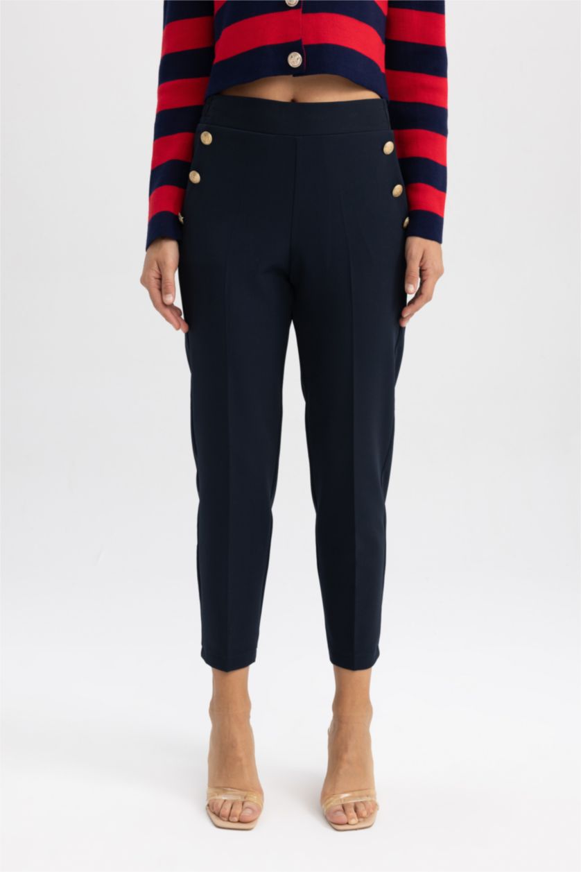 Женщины Синий Брюки Carrot Fit базовые с высокой талией