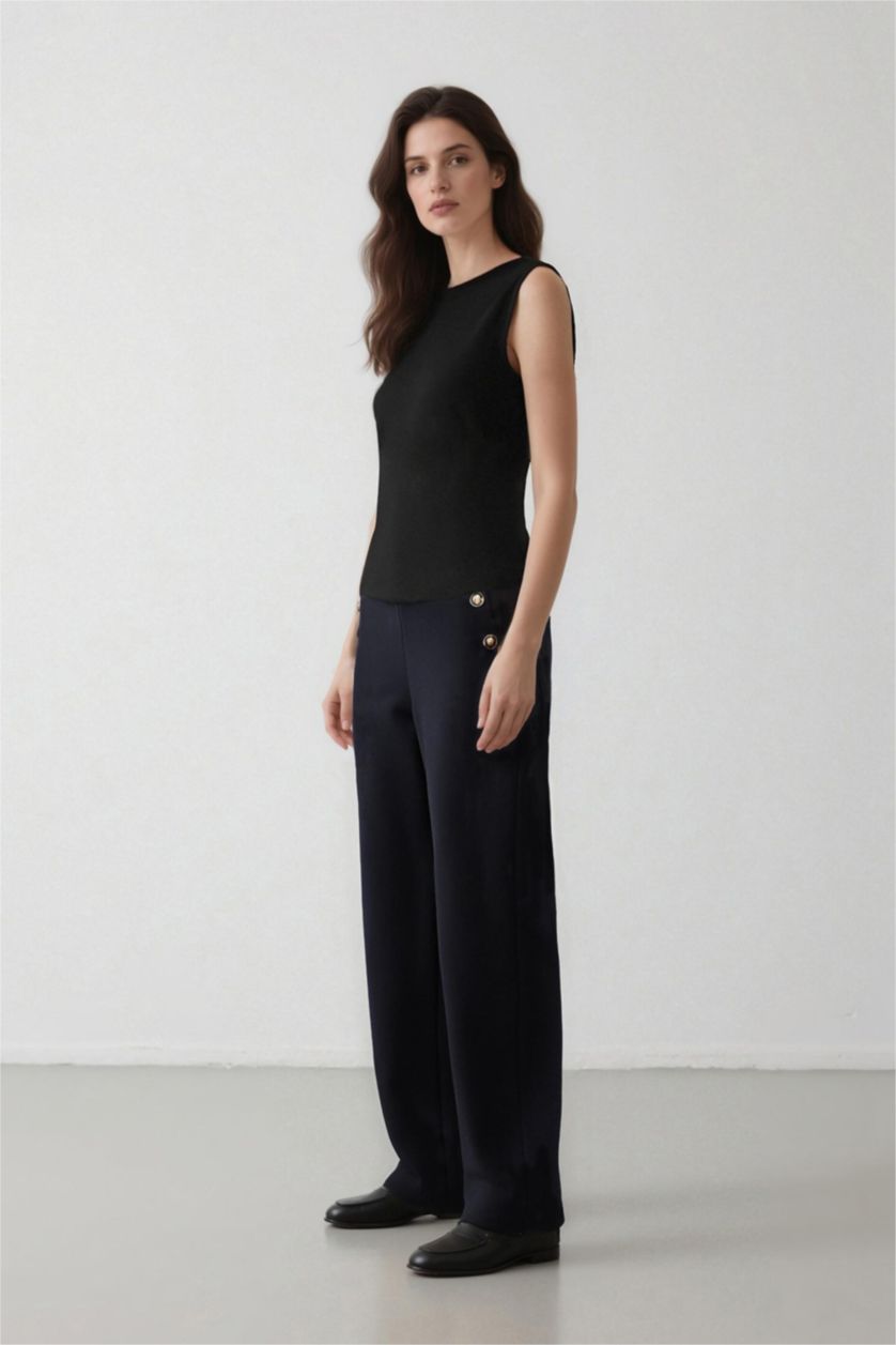 WOMAN NAVY Carrot Fit Basic High Waist Straight Leg Trousers