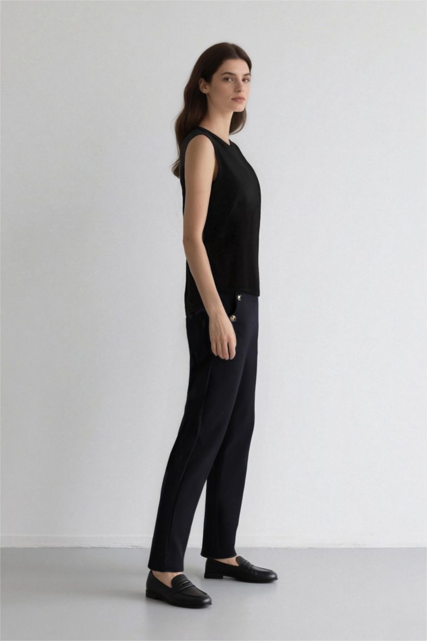 WOMAN NAVY Carrot Fit Basic High Waist Straight Leg Trousers