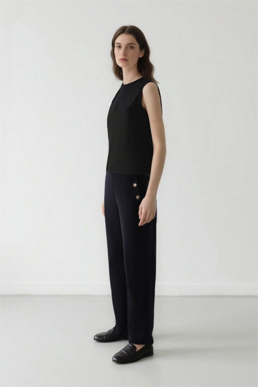 WOMAN NAVY Carrot Fit Basic High Waist Straight Leg Trousers