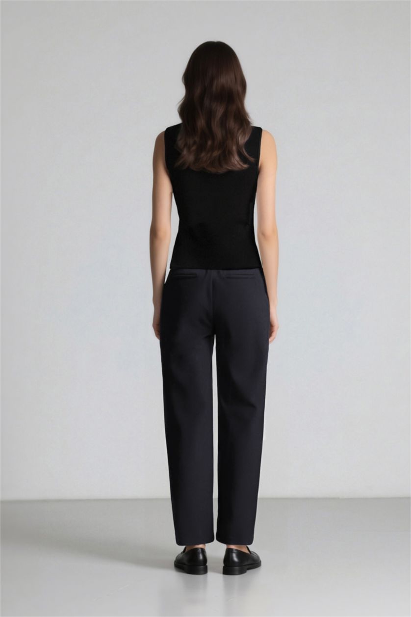 WOMAN NAVY Carrot Fit Basic High Waist Straight Leg Trousers