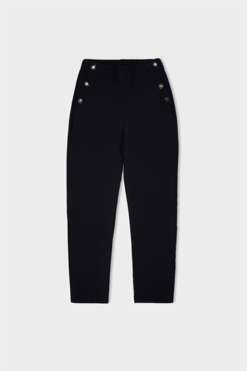 WOMAN NAVY Carrot Fit Basic High Waist Straight Leg Trousers