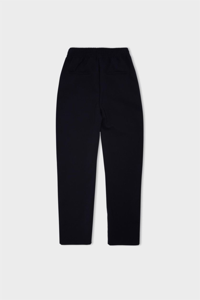 WOMAN NAVY Carrot Fit Basic High Waist Straight Leg Trousers