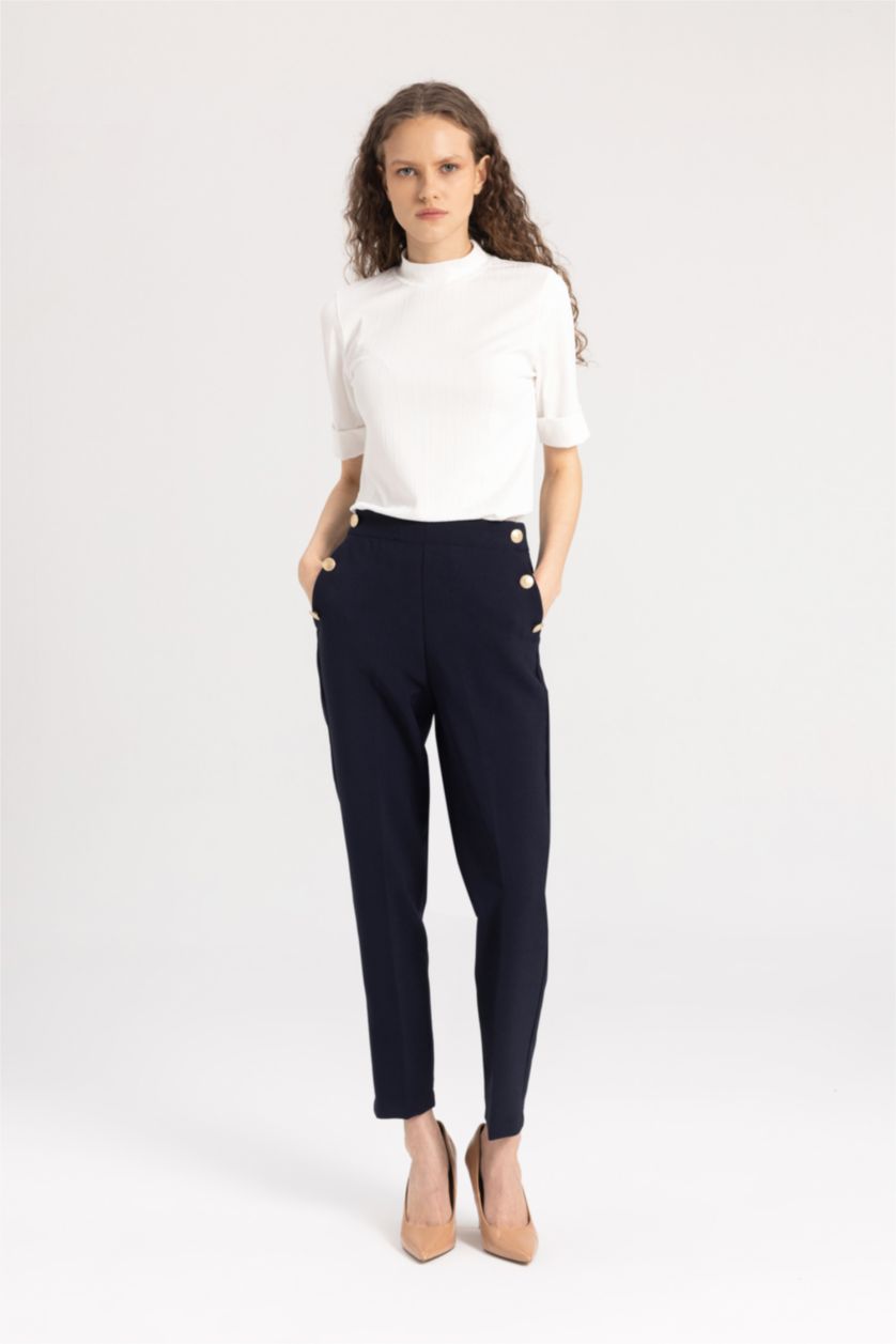 WOMAN NAVY High Waist Carrot Fit Trousers