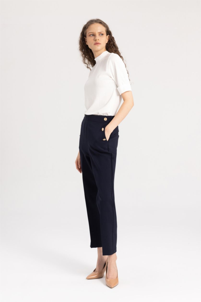WOMAN NAVY High Waist Carrot Fit Trousers