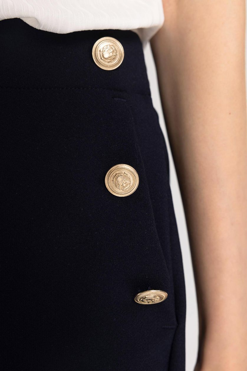 Kadın Lacivert Carrot Fit Havuç Kalıp Kumaş Pantolon Basic Düz Cepli Yüksek Bel Düz Paça