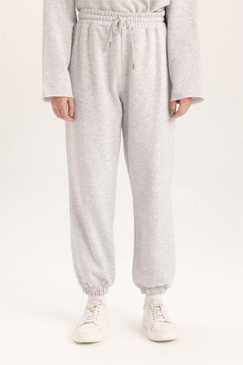 Woman Grey Melange Regular Fit Knitted Bottoms