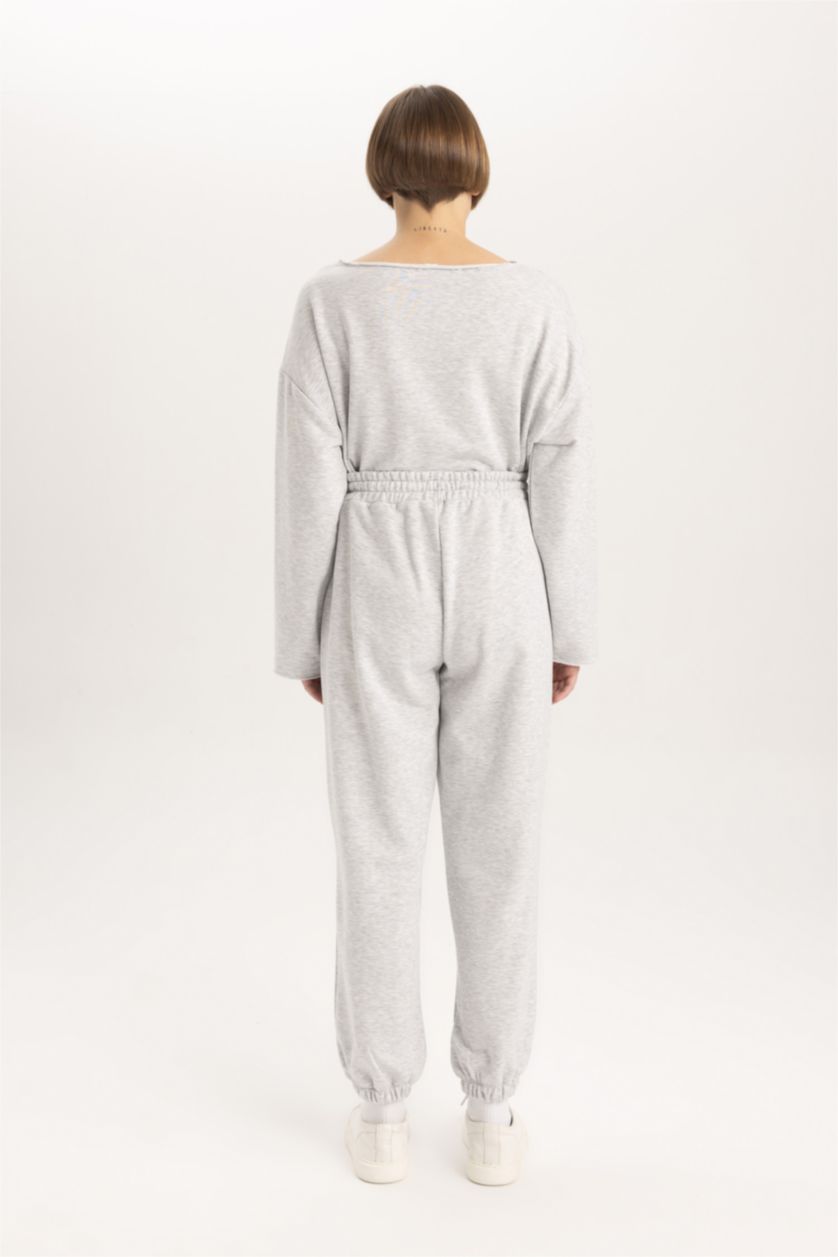 Woman Grey Melange Regular Fit Knitted Bottoms